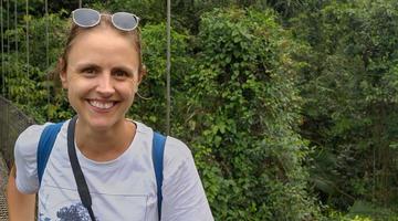 Almut smiling and enjoying the outdoors