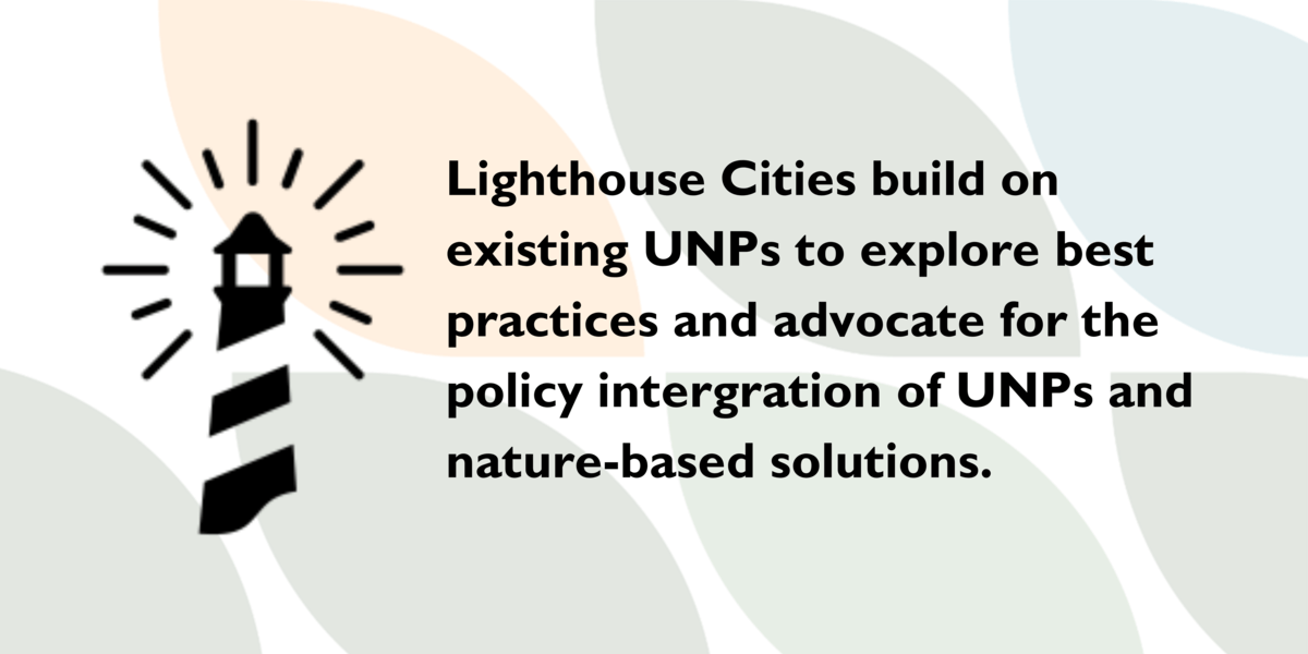 Lighthouse City Lighthouse cities build on existing UNPs to explore best practices and advocate for the policy intergration of UNPs and nature-based solutions.